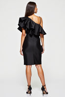 Load image into Gallery viewer, One Shoulder Short Black Tight Cocktail Dress with Ruffles