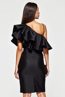 Load image into Gallery viewer, One Shoulder Short Black Tight Cocktail Dress with Ruffles