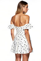 Load image into Gallery viewer, White and Black Short Strapless Polka Dot Dress with Sleeves