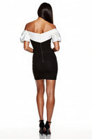 Load image into Gallery viewer, Black and White Off the Shoulder Short Patchwork Tight Cocktail Dress with Sleeves