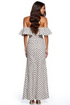 Black and White Sheath Polka Dot Maxi Formal Dress with Slit