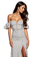Load image into Gallery viewer, Black and White Sheath Polka Dot Maxi Formal Dress with Slit