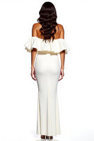 Load image into Gallery viewer, White Sheath Satin Off the Shoulder Maxi Formal Dress with Slit