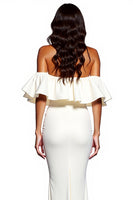 Load image into Gallery viewer, White Sheath Satin Off the Shoulder Maxi Formal Dress with Slit