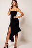 Load image into Gallery viewer, Black Strapless Asymmetrical Satin Cocktail Dress with Slit