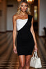 Load image into Gallery viewer, Black and White One Shoulder Short Satin Patchwork Tight Cocktail Dress