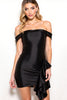 Load image into Gallery viewer, Short Black Off the Shoulder Satin Tight Cocktail Dress with Ruffles