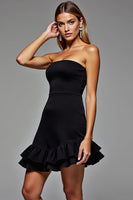 Load image into Gallery viewer, Black Short Strapless Tight Tiered Cocktail Dress with Ruffles