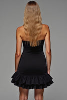 Load image into Gallery viewer, Black Short Strapless Tight Tiered Cocktail Dress with Ruffles