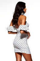 Load image into Gallery viewer, White and Black Sweetheart Short Tight Polka Dot Dress with Sleeves