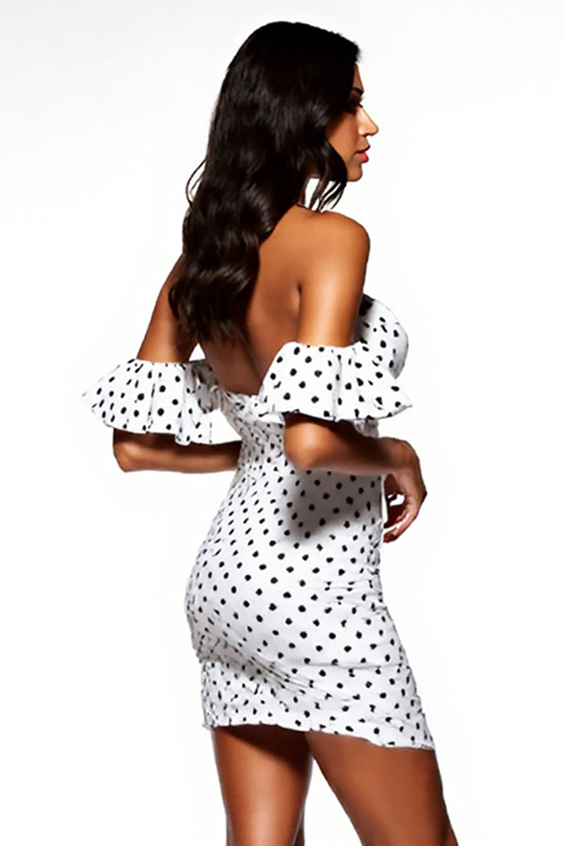 Load image into Gallery viewer, White and Black Sweetheart Short Tight Polka Dot Dress with Sleeves