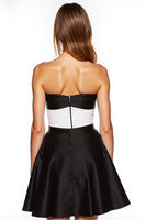 Load image into Gallery viewer, Black and White Strapless Short Patchwork Satin Cocktail Dress with Pockets