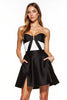 Load image into Gallery viewer, Black and White Strapless Short Patchwork Satin Cocktail Dress with Pockets