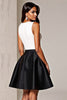 Load image into Gallery viewer, Simple Black and White Deep V-Neck Short Patchwork Satin Cocktail Dress