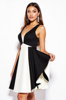 Load image into Gallery viewer, Simple Black and White V-Neck A Line Patchwork Short Cocktail Dress