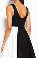 Load image into Gallery viewer, Simple Black and White V-Neck A Line Patchwork Short Cocktail Dress