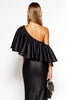 Load image into Gallery viewer, Sheath One Shoulder Satin Long Black Tie Dress with Ruffles
