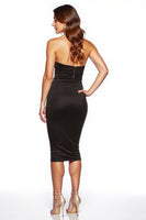 Load image into Gallery viewer, Simple Black Sweetheart Satin Midi Tight Cocktail Dress