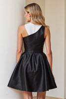Load image into Gallery viewer, Simple Black and White A Line Short Patchwork Satin Cocktail Dress