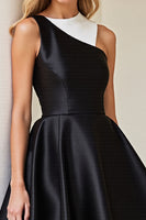 Load image into Gallery viewer, Simple Black and White A Line Short Patchwork Satin Cocktail Dress