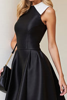 Load image into Gallery viewer, Simple Black and White A Line Short Patchwork Satin Cocktail Dress