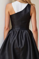 Load image into Gallery viewer, Simple Black and White A Line Short Patchwork Satin Cocktail Dress