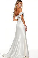 Load image into Gallery viewer, Elegant White Sheath Polka Dots Maxi Satin Formal Dress with Slit