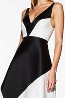 Load image into Gallery viewer, Black and White V-Neck A Line Short Patchwork Cocktail Dress