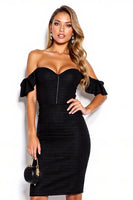 Load image into Gallery viewer, Off the Shoulder Black Short Tight Cocktail Dress with Ruffles