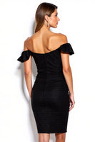 Load image into Gallery viewer, Off the Shoulder Black Short Tight Cocktail Dress with Ruffles