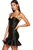 Load image into Gallery viewer, Spaghetti Straps Black Satin Short Tight Cocktail Dress with Ruffles