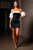 Load image into Gallery viewer, Black and White Short Patchwork Ruffled Cocktail Dress with Sleeves