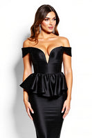 Load image into Gallery viewer, Black Corset Off the Shoulder Midi Ruffles Satin Cocktail Dress
