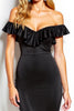 Load image into Gallery viewer, Black Off the Shoulder Short Satin Cocktail Dress with Ruffled