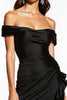 Load image into Gallery viewer, Satin Black Off the Shoulder Ruched Ruffles Short Cocktail Dress