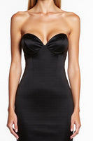 Load image into Gallery viewer, Sweetheart Black Tight Midi Satin Cocktail Dress with Ruffles