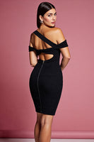 Load image into Gallery viewer, Black Short Neck Cut Out Asymmetrical Tight Cocktail Dress