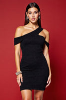 Load image into Gallery viewer, Black Short Neck Cut Out Asymmetrical Tight Cocktail Dress