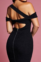 Load image into Gallery viewer, Black Short Neck Cut Out Asymmetrical Tight Cocktail Dress