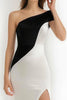 Load image into Gallery viewer, Black and White Short Patchwork One Shoulder Cocktail Dress with Slit