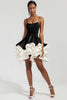 Load image into Gallery viewer, Black and White Short Patchwork Tiered Satin Cocktail Dress with Ruffles