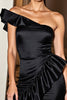 Load image into Gallery viewer, Black Tight Short One Shoulder Satin Cocktail Dress with Ruffles