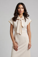 Load image into Gallery viewer, Apricot Short Sleeves Midi Pencil Work Dress with Bow