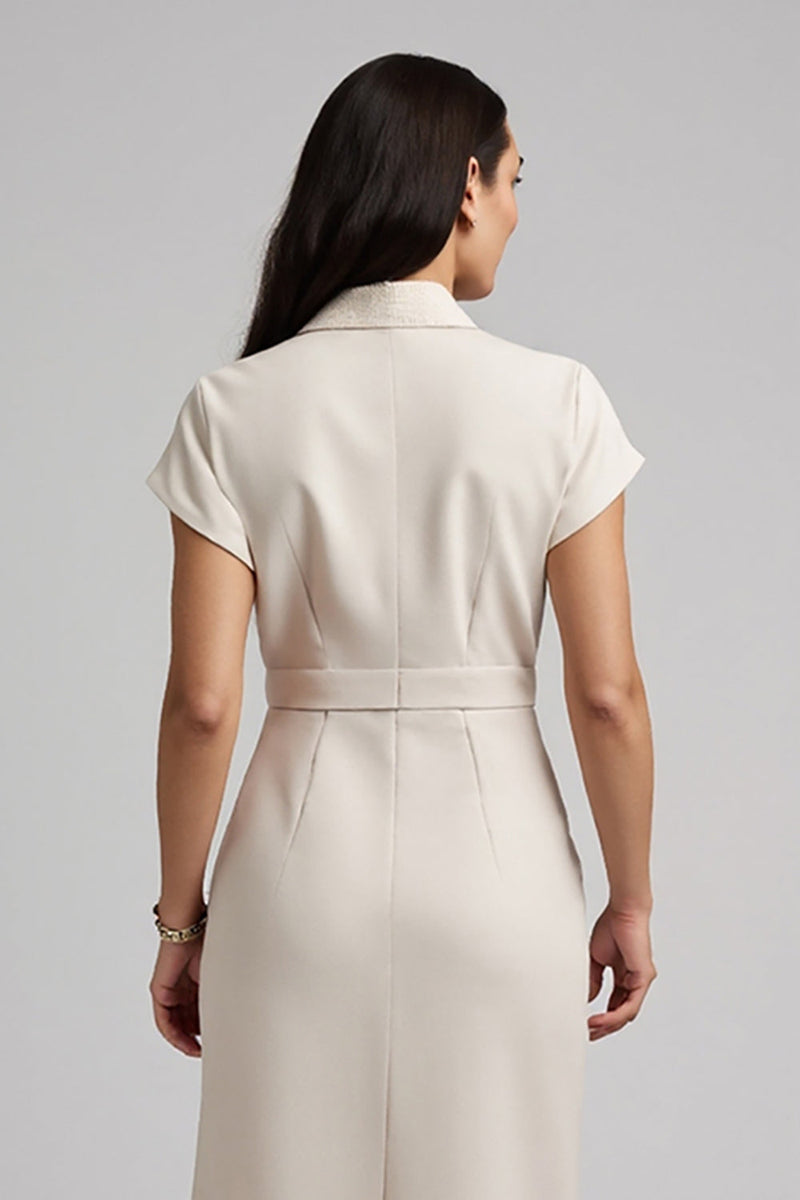 Load image into Gallery viewer, Apricot Short Sleeves Midi Pencil Work Dress with Bow