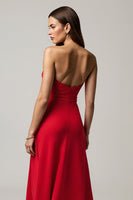 Load image into Gallery viewer, A Line Strapless Red Satin Long Formal Dress