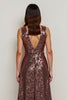 Load image into Gallery viewer, Sparkly V-Neck Coffee Sequin Long Holiday Party Dress