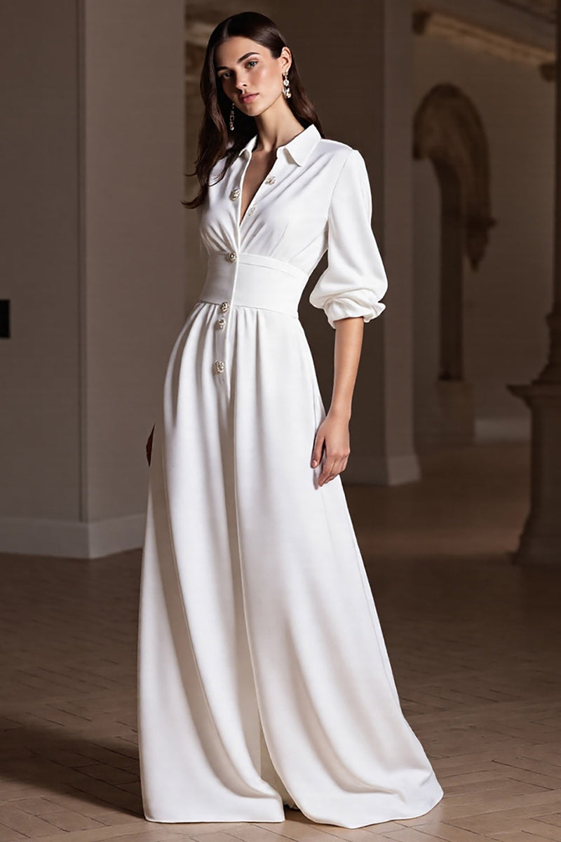 Load image into Gallery viewer, A Line White Maxi Work Dress with Sleeves