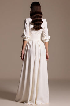 A Line White Maxi Work Dress with Sleeves
