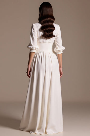 A Line White Maxi Work Dress with Sleeves