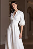 Load image into Gallery viewer, A Line White Maxi Work Dress with Sleeves